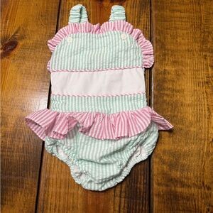 Striped Mint & Pink Ruffle Swimsuit